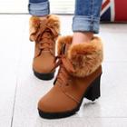 Lace-up Furry Chunky-heel Short Boots