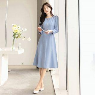 Square-neck Midi Flared Dress