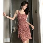 Floral Print Lace-up Spaghetti-strap Dress As Shown In Figure - One Size