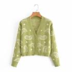Paisley Print Cropped Cardigan Green - One Size