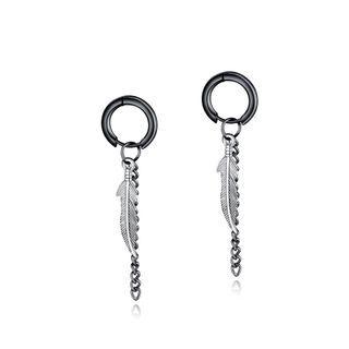 Simple And Fashion Plated Black Feather Tassel 316l Stainless Steel Stud Earrings Black - One Size