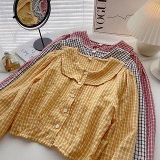Long-sleeve Peter-pan Collar Plaid Blouse