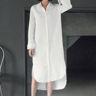 Long-sleeve Plain Loose Fit Slit Shirt Dress