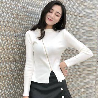 Front-zip Slit Knit Top