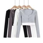Long-sleeve Square-neck Lettering Panel Cropped Top