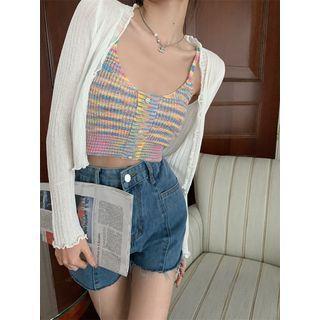 Plain Light Cardigan / Scoop Neck Cropped Camisole Top