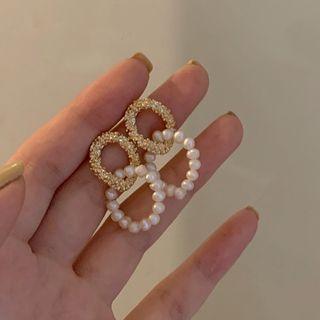 Rhinestone Faux Pearl Hoop Dangle Earring 1 Pair - Threader Earrings - 925 Silver - One Size