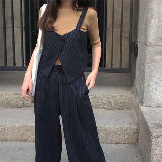 Set: Striped Camisole Top + Loose-fit Cropped Wide-leg Pants