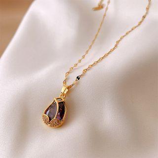 Tulip Rhinestone Pendant Necklace 1pc - Gold & Purple - One Size