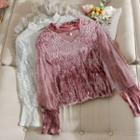 Choker Long-sleeve Crinkle Velvet Top