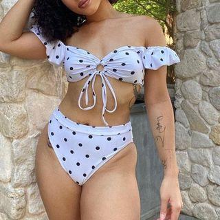 Off-shoulder Puff-sleeve Bikini Set