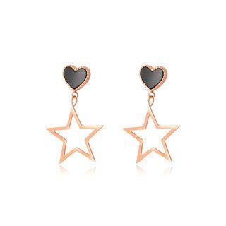 Fashion And Simple Plated Rose Gold Heart-shaped Hollow Stars 316l Stainless Steel Earrings Rose Gold - One Size