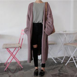 Slit-side Plain Long Cardigan