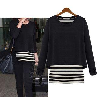 Mock Two-piece Stripe Long-sleeve Top