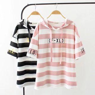 Letter Stripe Short-sleeve Hoodie
