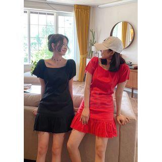 Flounced Linen Blend Minidress