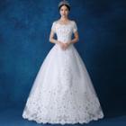 Lace Trim Off-shoulder A-line Wedding Gown