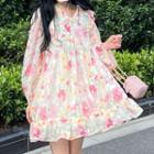 Floral Mini A-line Dress Pink Floral - White - One Size