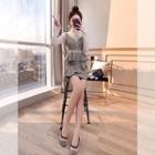 Set: Plaid Camisole Top + Ruffle A-line Skirt + Turtleneck Long-sleeve Top