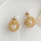 Caged Faux Pearl Earring 1 Pair - Gold - One Size
