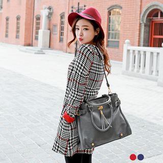 Houndstooth Plaid Long-sleeved Shift Dress