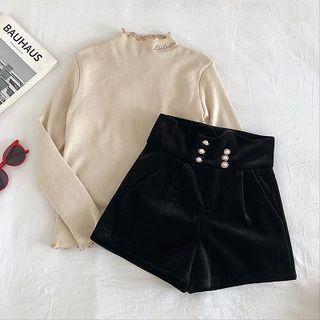 Plain Velvet High-waist A-line Shorts
