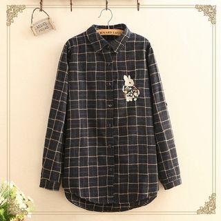 Rabbit Embroidered Check Long-sleeve Shirt