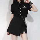Short-sleeve Lace-up Crop Shirt