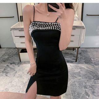 Spaghetti Strap Faux Pearl Mini A-line Dress