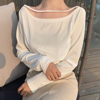 Cut Out Neckline Long Sleeve Velvet Top