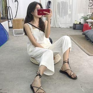 Plain Loose-fit Jumpsuit White - One Size