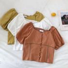Buttoned Square-neck Puff-sleeve Blouse