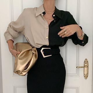 Two Tone Shirt Black & Almond - One Size