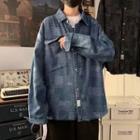 Long-sleeve Plaid Denim Shirt Jacket