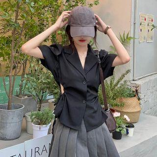 Short-sleeve Drawstring Cutout Shirt