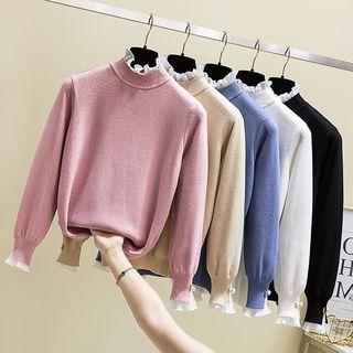 Mock-two Piece Lace Plain Sweater