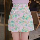 Inset Shorts Faux-pearl Floral Miniskirt