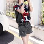 Set: Short-sleeve Printed T-shirt + Denim Shorts