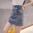 High-waist Straight-fit Denim Mini Skort