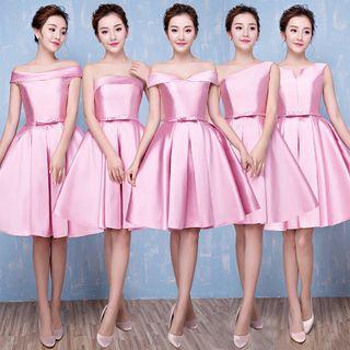 Sleeveless / Strapless / Off Shoulder Short Sleeve Plain Bridesmaid Dress