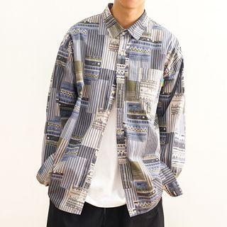 Long Sleeve Panel Print Shirt