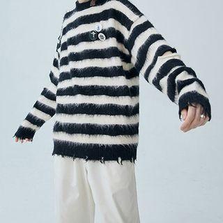 Long-sleeve Striped Cut-out Sweater