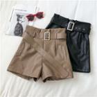 Faux Leather Belted Wide Leg Pants