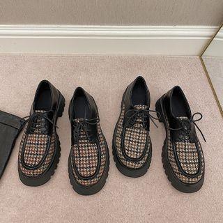 Houndstooth Lace-up Platform Shoes