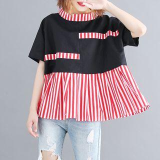Striped Panel Short-sleeve Blouse