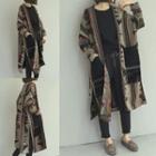 Tribal Pattern Fringed Open Front Coat As Shown In Figure - One Size