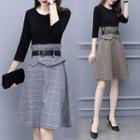 Gingham Belted A-line Skirt