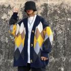 Color Block Diamond Check Cardigan