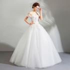 Off-shoulder Short-sleeve Lace Panel Wedding Ball Gown