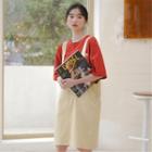 Elbow-sleeve Plain T-shirt / Jumper Dress
